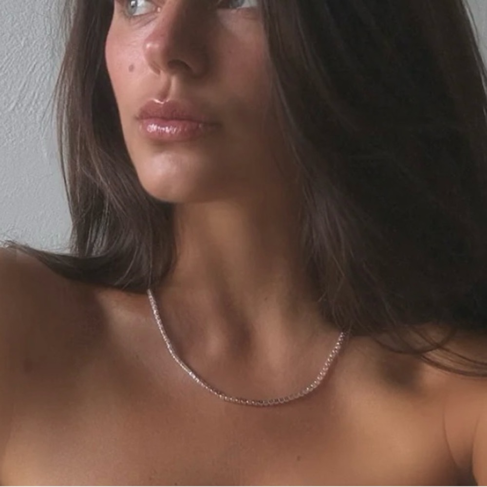 THE PRONG-SET TENNIS NECKLACE- SILVER by Luv Aj $80 Retail! - Picture 4 of 5